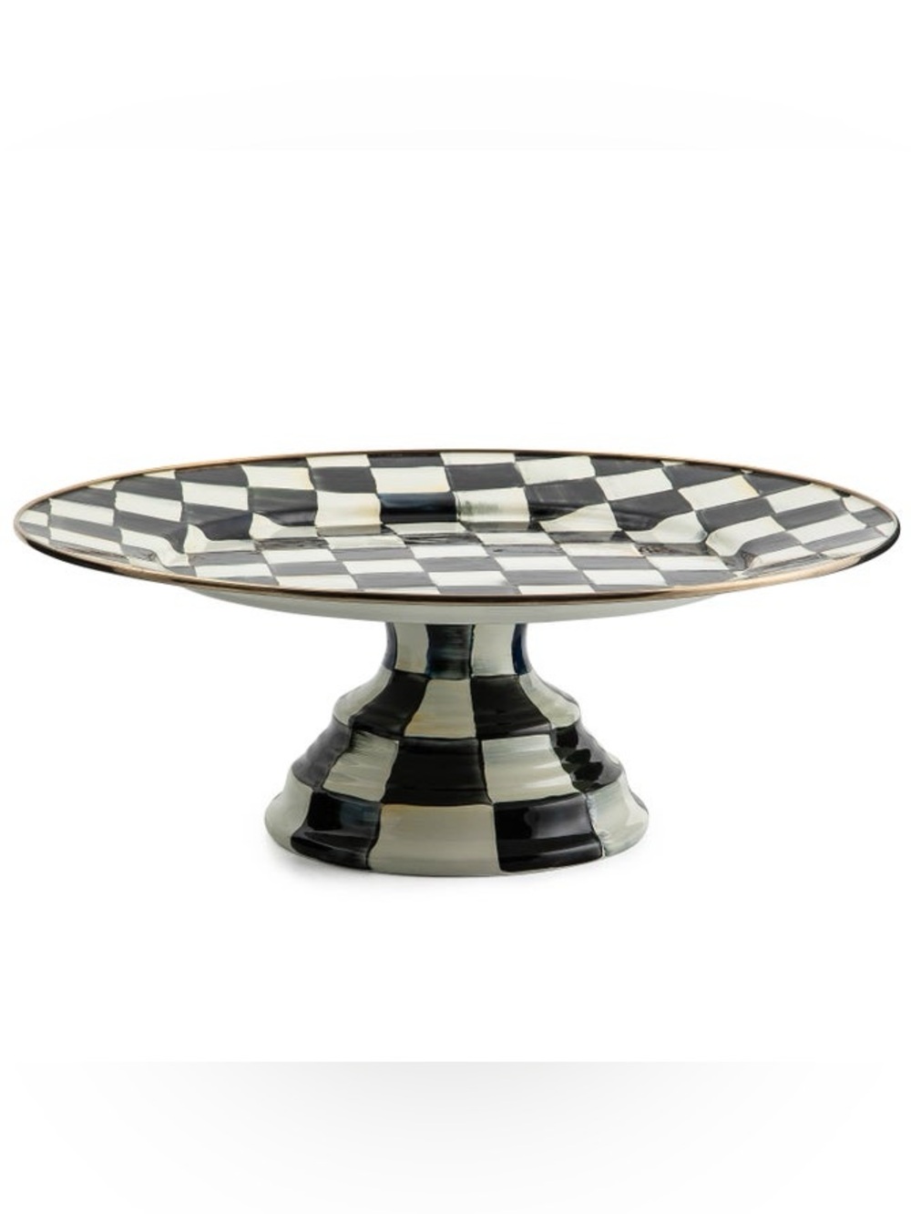 MacKenzie-Childs Courtly Check Large Pedestal Platter 16” Black White
